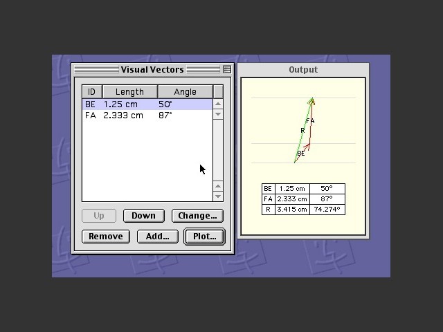 Vectors input and plot windows 