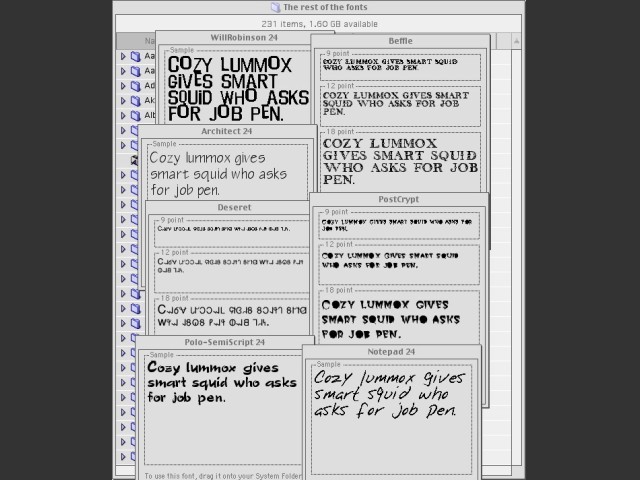 The rest of the fonts preview 