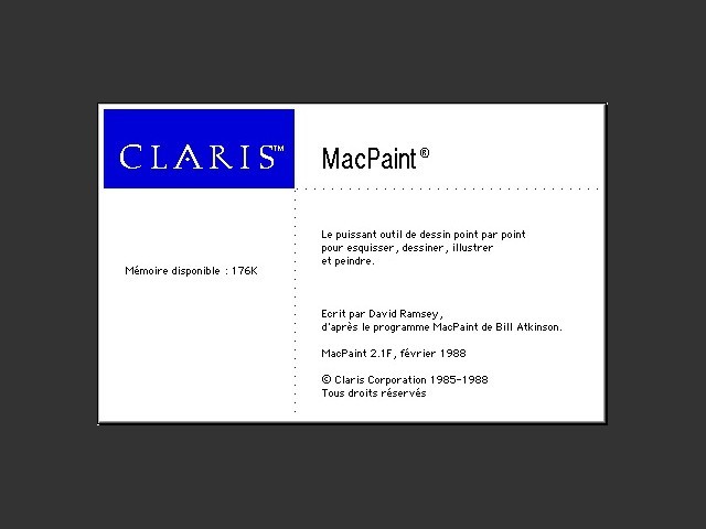 Claris MacPaint 2.1F / About Screen 