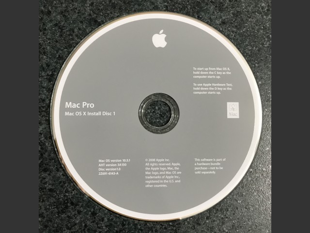 Mac OS X 10.5.1 (Disc 1.0) (Mac Pro) (AHT v3A130) (DVD DL) (2008)