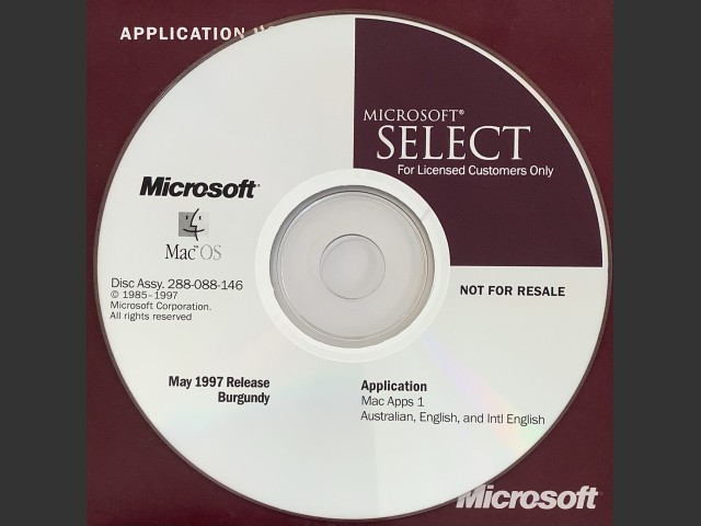 Microsoft Select Mac Apps 1 Australian, English, and Intl English - May 1997 Release... (1997)