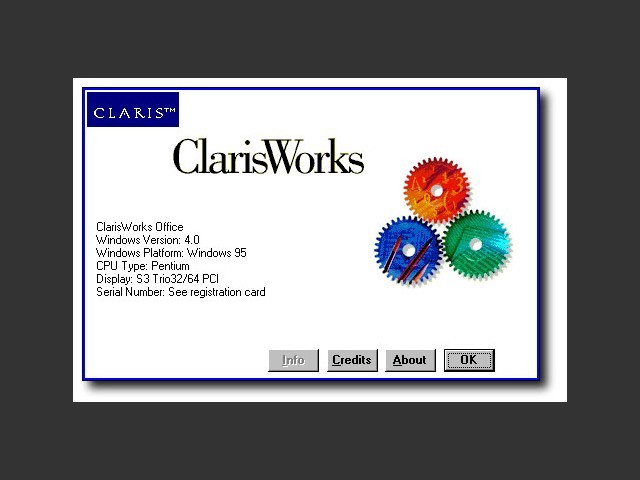 About ClarisWorks 4.0 (Windows) splash screen 