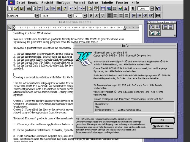 Word 6 readme and about screen 