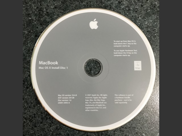 Mac OS X 10.4.9 (Disc 1.0) (MacBook) (Install and Restore) (AHT v3A128) (DVD DL) (2007)