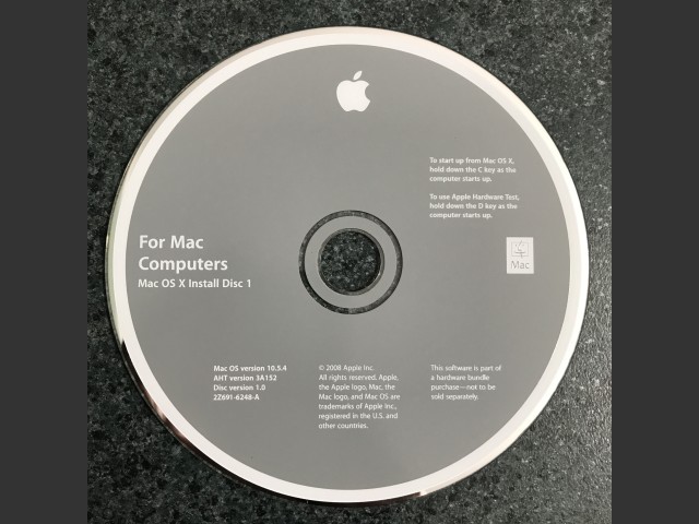 691-6248-A,2Z,For Mac Computers. Mac OS X 10.5.4 Install AHT v3A152. Disc v1.0 2008... (2008)