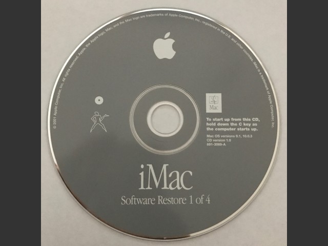691-3069-A,,iMac. Install & Software Restore (4 CD set) Mac OS v10.0.3, v9.1. Disc v1.0... (2001)