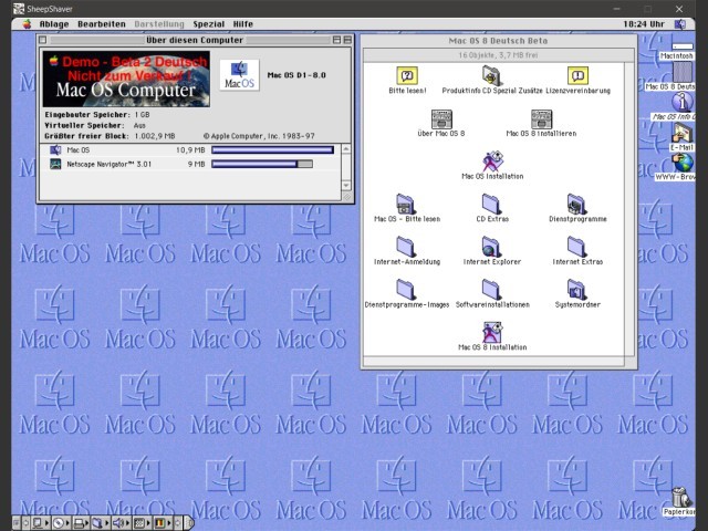 Contents of Disc and Mac OS 8 Beta running 