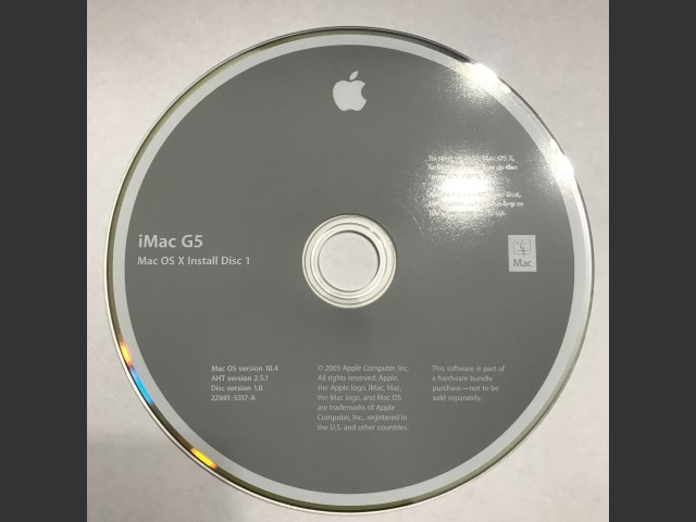 (Missing disc 2) 691-5317-A,2Z,iMac G5. Mac OS X Install Disc 1. Mac OS v10.4. AHT... (2004)