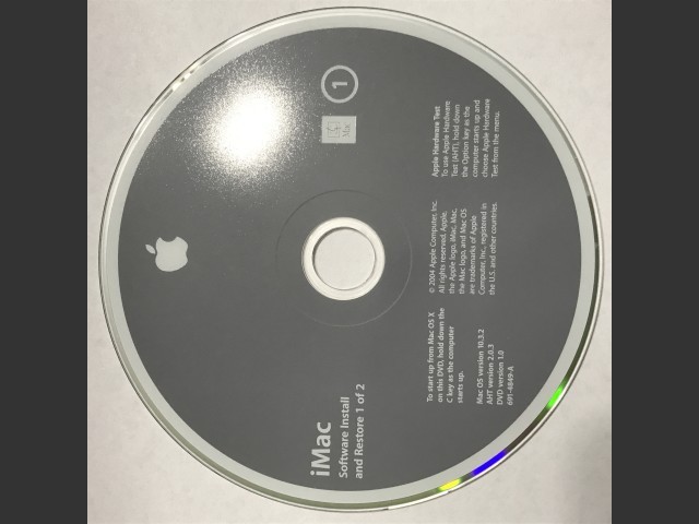 691-4849-A,,iMac. Software Install & Restore (2 DVD set) Mac OS v10.3.2. AHT v2.0.3.... (2003)