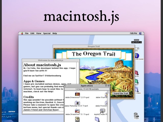 macintosh.js running Oregon Trail under Mac OS 8 