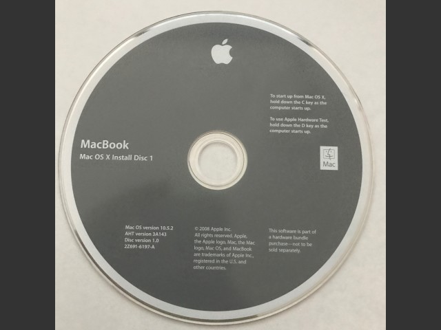 Mac OS X 10.5.2 (Disc 1.0) (MacBook) (AHT v3A143) (DVD DL) (2008)