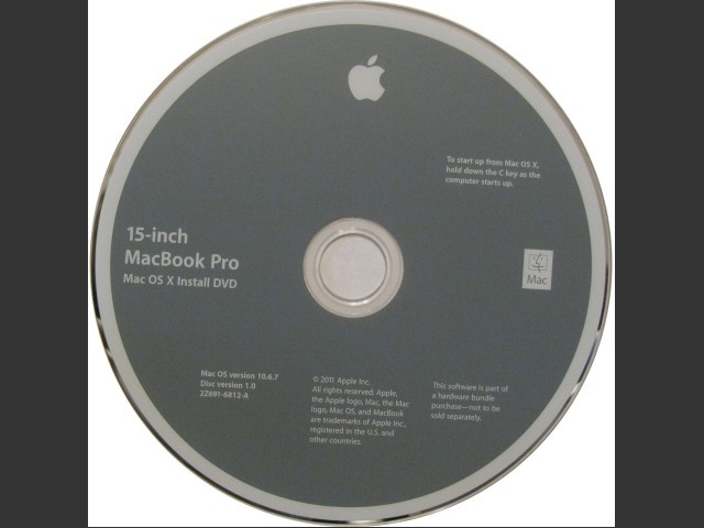 Mac OS X 10.6.7 (Disc 1.0) (15-inch MacBook Pro) (691-6812-A,2Z) (DVD DL) (2011)