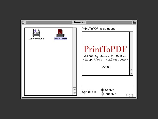 PrintToPDF as it appears on the Chooser 