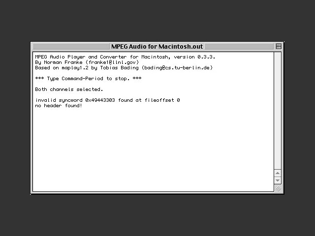 MPEG Audio for Macintosh 0.3.3 (1994)
