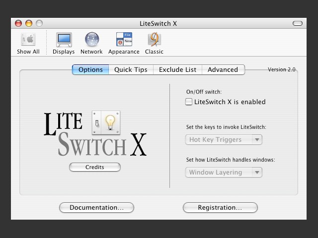 LiteSwitch X Options 