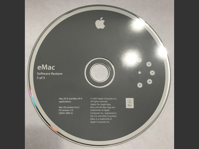 eMac Software Restore (5 CD set) Mac OS X & Mac OS 9 applications SSW 9.2.2 Disc v1.0... (2002)