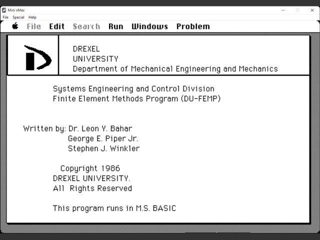 Finite Elements Methods Program (DU-FEMP) Drexel University (1986)