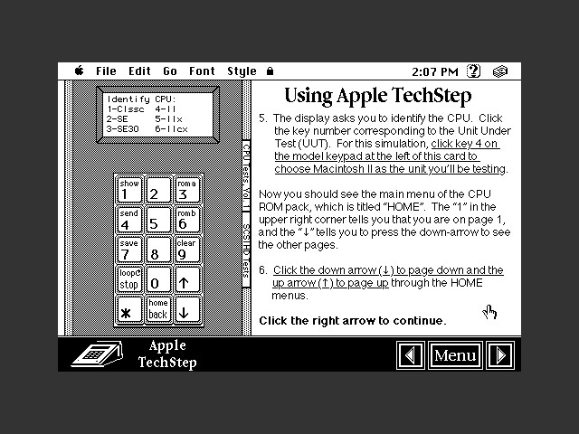 Hypercard stack showing TechStep simulator 