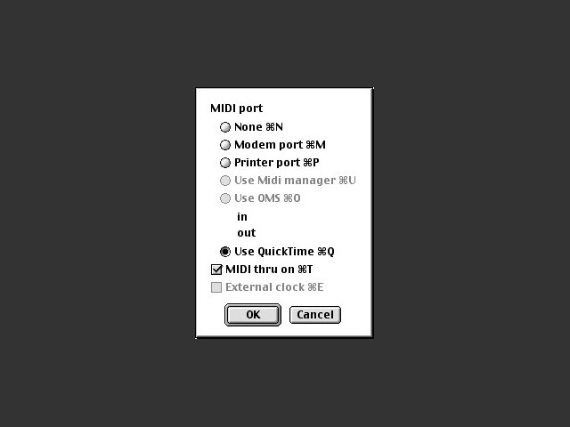 MIDI port window 