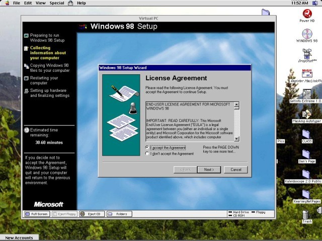 Installing Windows 98 on Virtual PC 2.0 