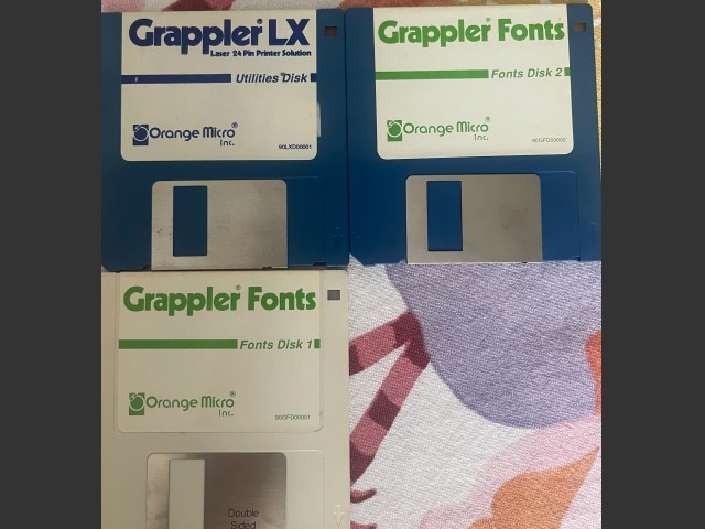 Diskettes for Grappler LX, Grappler Fonts 1, and Grappler Fonts 2 
