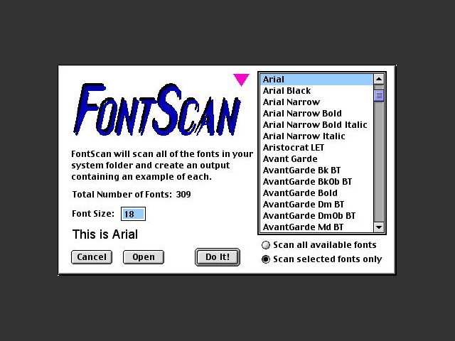 FontScan choose font(s) window 
