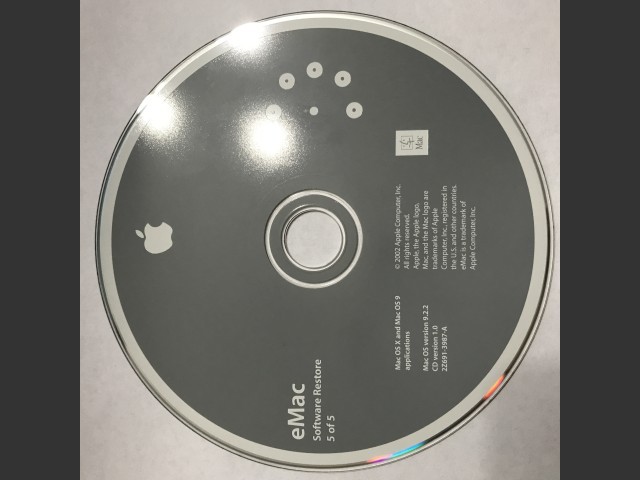 eMac Software Restore (5 CD set) Mac OS X & Mac OS 9 applications SSW 9.2.2 Disc v1.0... (2002)