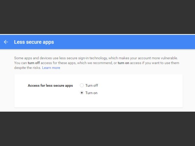 Allowing less secure access to Gmail 