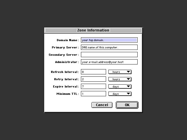 Zone configuration screen 