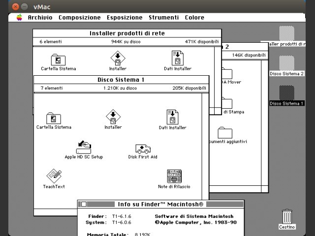 Dischetti di Installazione System 6.0.7 in esecuzione su Mini vMac II 