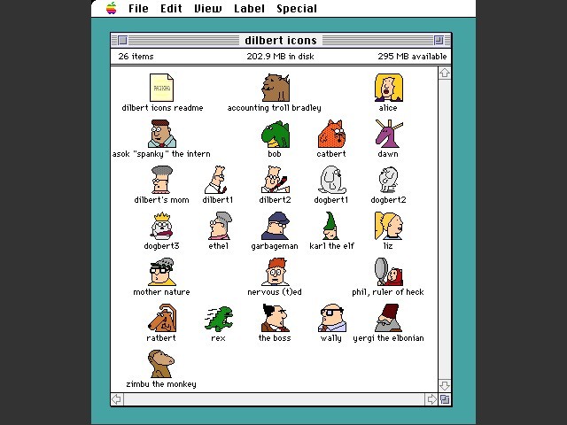 Screenshot of the Dilbert icons taken in System 7.6.1 