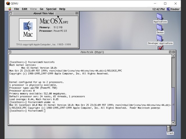 Mac OS X 10.0 "Kodiak" Developer Preview 2 Premade QEMU Image (1999)