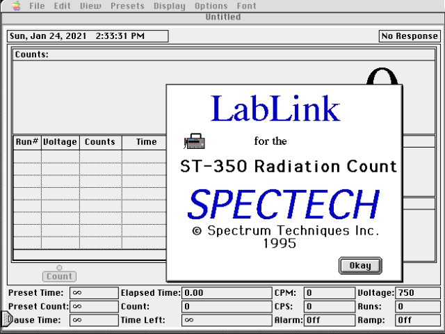 LabLink for the ST-350 Radiation Count (1996)