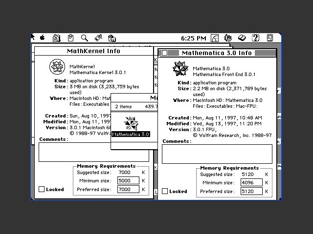 Mathematica 3.0.1 running on a Mac SE/30 