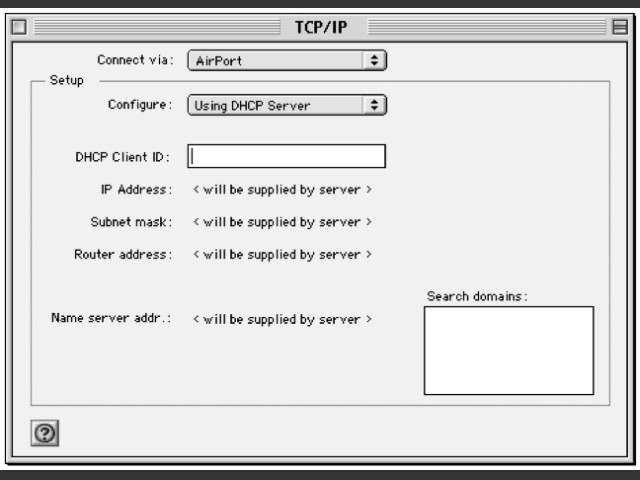 Choosing Airport in TCP/IP control panel 