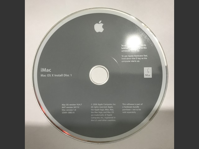 691-5883-A,2Z,iMac Mac OS X Install Disc 1. Mac OS v10.4.7. AHT v3A112. Disc v1.0 (DVD... (2006)