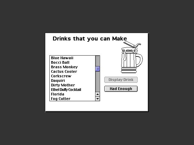 Drink selection screen 