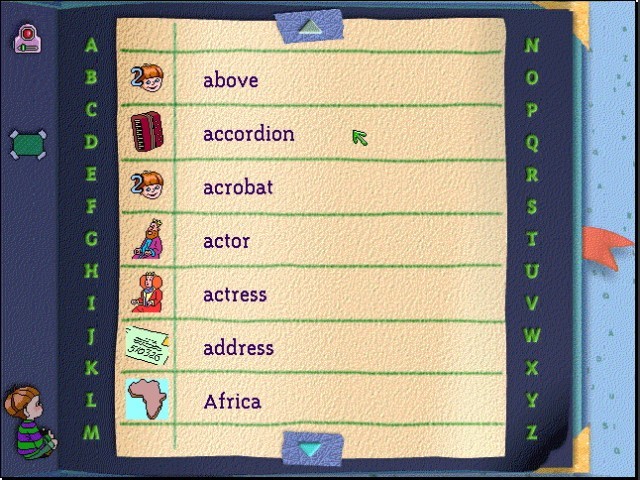 Alphabet words screen 